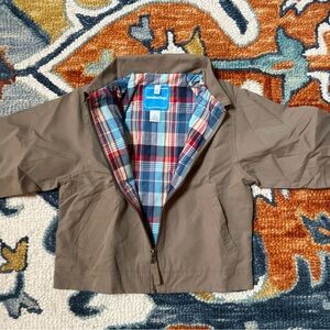 London Fog Tan Kids Jacket with Blue Plaid Lining